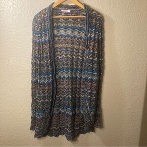 Calypso St. Barth Knit Baby Alpaca and Wool Multicolor Thin Open Cardigan Size S
